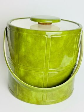Vintage Green Ice Bucket with Lid and Handle